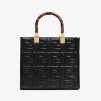 Fendi Small Sunshine Shopper Bag In FF Embossed Calfskin Black