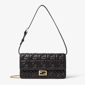 Fendi Baguette Wallet On Chain In FF Motif Nappa Leather Black
