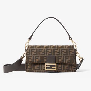 Fendi Baguette Bag In FF Jacquard Fabric and Calfskin Brown/Gold