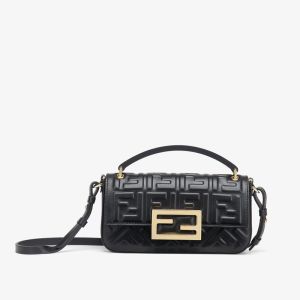Fendi Baguette Phone Pouch In FF Embossed Nappa Leather Black