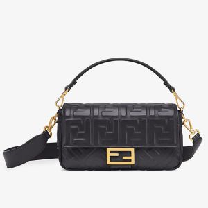 Fendi Baguette Bag In FF Embossed Nappa Leather Black