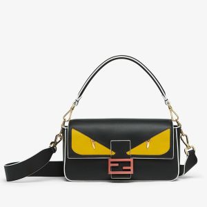 Fendi Baguette Bag Leather with Fendi Eyes Motif Black