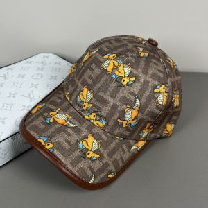 Fendi Baseball Cap FF Embroidery Canvas with Pokemon Dragons Motif Beige