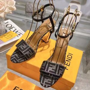 Fendi Delfina Sandals Women FF Motif Fabric Black/Grey