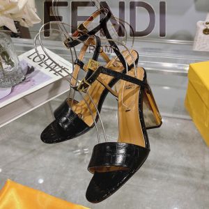 Fendi Delfina Sandals Women Stone Grain Leather Black