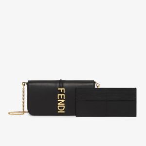 Fendi Fendigraphy Wallet On Chain In Calf Leather Black