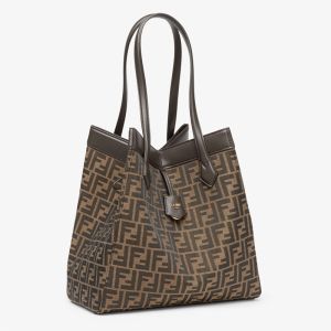 Fendi Large Origami Bag FF Jacquard Fabric Brown
