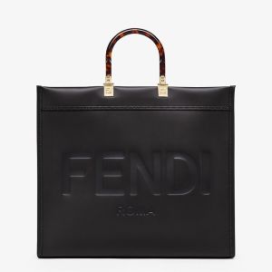 Fendi Large Sunshine Shopper Bag In FENDI ROMA Embossed Calfskin Black