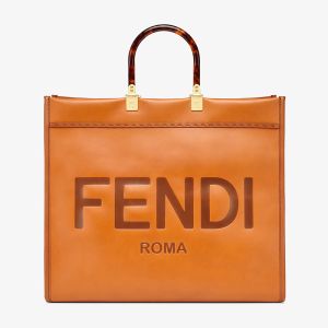 Fendi Large Sunshine Shopper Bag In FENDI ROMA Embossed Calfskin Brown
