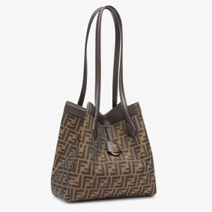 Fendi Medium Origami Bag FF Jacquard Fabric Brown