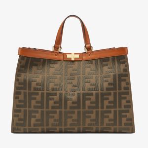 Fendi Medium Peekaboo X-Tote In FF Embroidery Canvas Dark Green