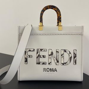 Fendi Medium Sunshine Shopper Bag In Python FENDI ROMA Lettering Calfskin White