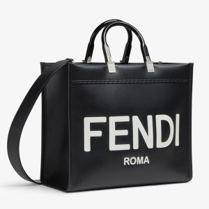 Fendi Medium Sunshine Shopper Bag In Fendi ROMA Embossed Calfskin Black/White