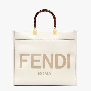 Fendi Medium Sunshine Shopper Bag In Fendi ROMA Embossed Calfskin White