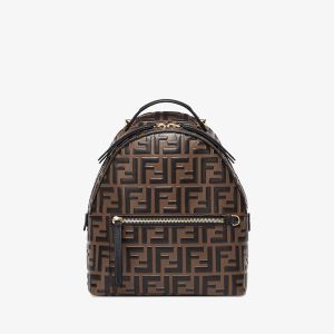 Fendi Mini Backpack In FF Embossed Calfskin Brown