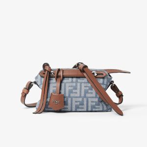 Fendi Mini By The Way Soft Boston Bag FF Jacquard Denim Blue