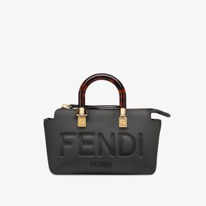 Fendi Mini By The Way Boston Bag In FENDI ROMA Embossed Calfskin Black