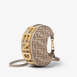 Fendi Mini Fendigraphy Hobo Bag In Canvas with FF Jacquard Grey