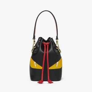 Fendi Mini Mon Tresor Bucket Bag Leather with Fendi Eyes Motif Black