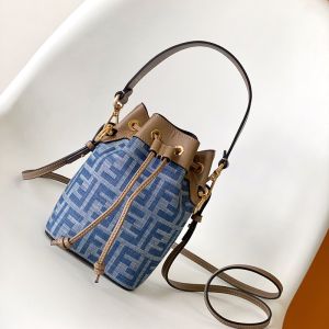 Fendi Mini Mon Tresor Bucket Bag In FF Jacquard Denim Blue
