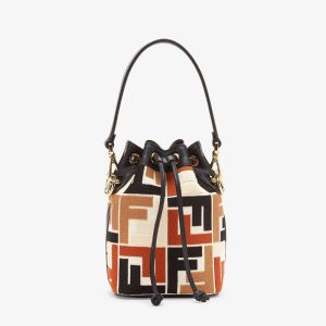 Fendi Mini Mon Tresor Bucket Bag In Multicolor FF Embroidery Canvas Black
