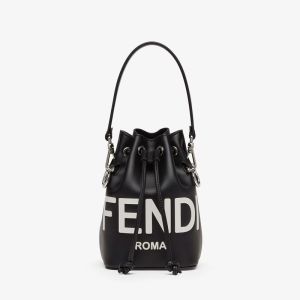 Fendi Mini Mon Tresor Bucket Bag In Fendi ROMA Embossed Calfskin Black/White