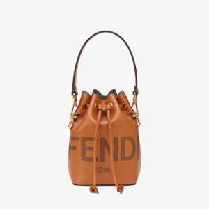 Fendi Mini Mon Tresor Bucket Bag In Fendi ROMA Embossed Calfskin Brown
