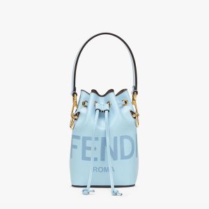 Fendi Mini Mon Tresor Bucket Bag In Fendi ROMA Embossed Calfskin Sky Blue