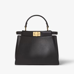 Fendi Mini Peekaboo Iconic Handbag Nappa Leather Black