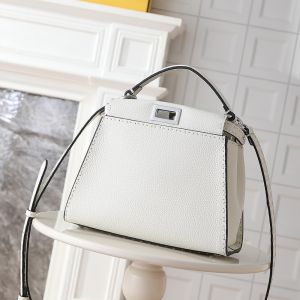 Fendi Mini Peekaboo Iconic Selleria Bag In Cuoio Romano Leather with Topstitches White