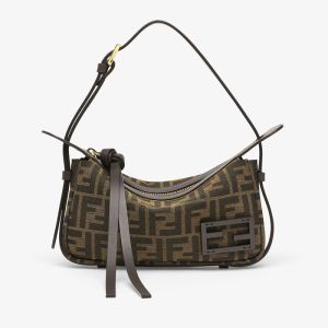 Fendi Mini Simply Shoulder Bag FF Jacquard Fabric Brown