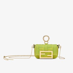 Fendi Nano Baguette Charm In FF Embroidery Canvas Green