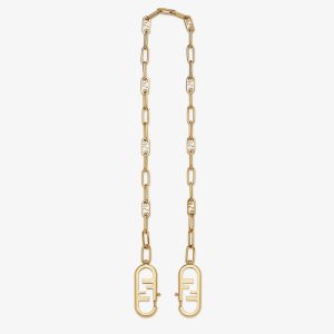 Fendi O'Lock Shoulder Strap In Chain Mesh Metal Gold