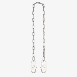Fendi O'Lock Shoulder Strap In Chain Mesh Metal Palladium