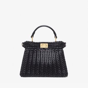 Fendi Petite Peekaboo ISeeU Bag In Camellia Interlace Leather Black