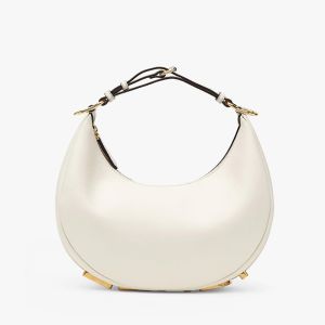 Fendi Small Fendigraphy Hobo Bag In Calfskin White
