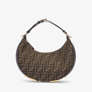 Fendi Small Fendigraphy Hobo Bag In Fabric with FF Jacquard Brown