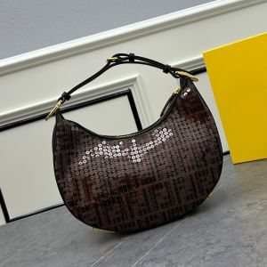 Fendi Small Fendigraphy Hobo Bag FF Jacquard Fabric with Sequins Brown