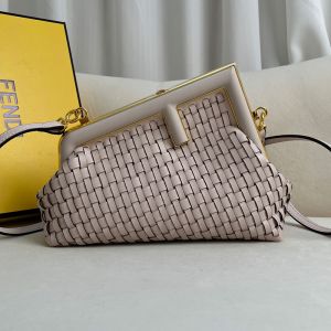 Fendi Small First Bag In Intreccio Nappa Leather Cherry