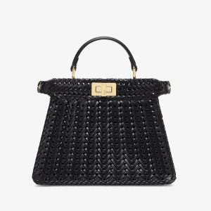 Fendi Small Peekaboo ISeeU Bag In Camellia Interlace Leather Black