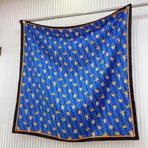 Fendi Square Scarf FF Motif Silk with Pokemon Dragons Motif Blue