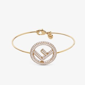 F is Fendi Clip Bracelet Metal with Crystals Gold